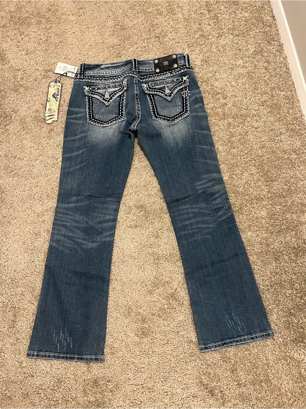 Miss Me jeans Y2k low rise boot cut NWT saddle stitching‎ gemstones 31 RARE